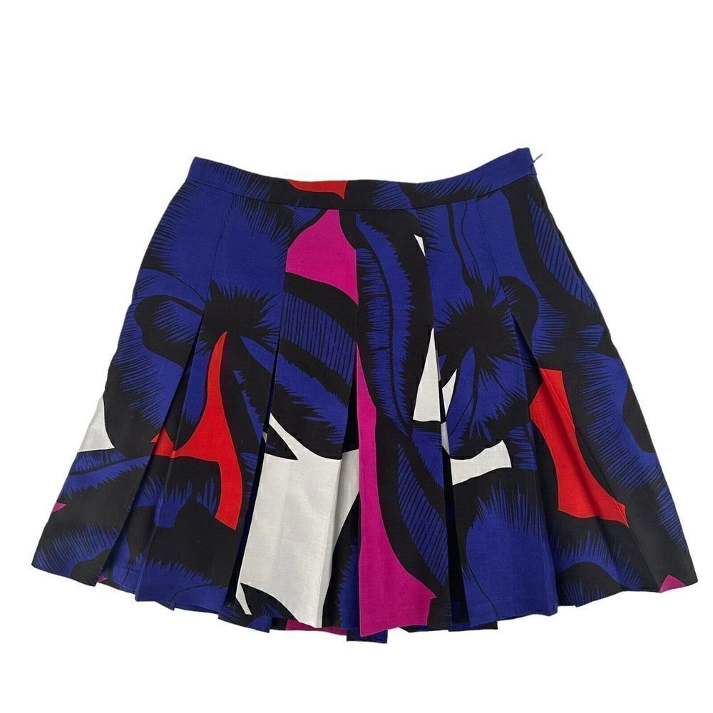 Diane Von Furstenberg Gemma Skirt Pleated Mini Silk Blend Size 8 Blue Multicolor